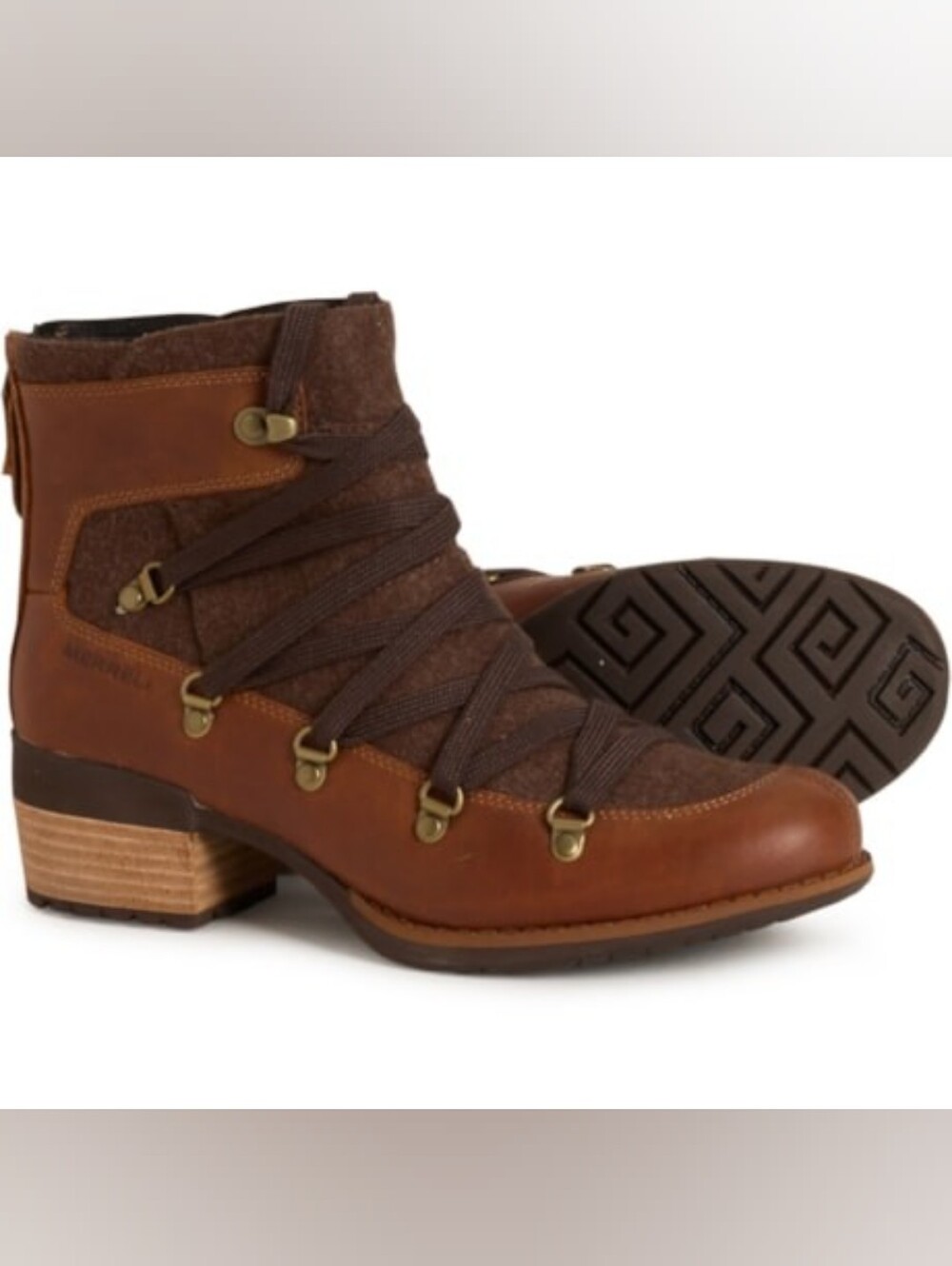 🆕 Merrell Leather Shiloh II Warm Women Lace Up Short Boots Heeled Brown Fall 6